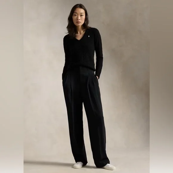 Polo Ralph Lauren Black Cable-Knit Wool-Cashmere VNeck Sweater [S] - Picture 2 of 7